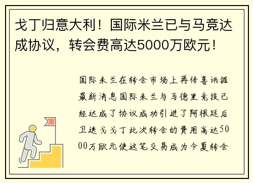 戈丁归意大利！国际米兰已与马竞达成协议，转会费高达5000万欧元！